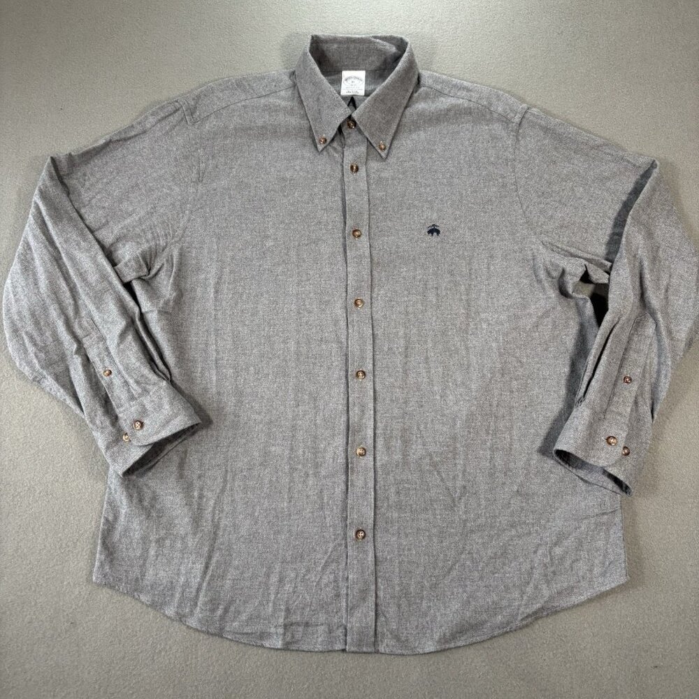 Brooks Brothers Long Sleeve Button Down Flannel Shirt Mens XL Gray Regent Fit